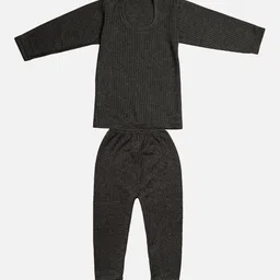 TINY HUG Girls Charcoal Grey Striped Thermal Set-image-60