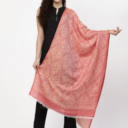 Anekaant Women Red & Gold Ethnic Motif Woven Design Modal Shawl-8