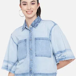 Orchid Blues Women Blue Boxy Casual Shirt-46