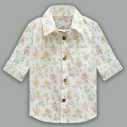 A T U N Boys White Classic Floral Printed Pure Cotton Casual Shirt-image-67
