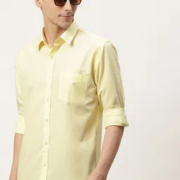 English Navy Men Yellow Classic Slim Fit Casual Shirt-image-96