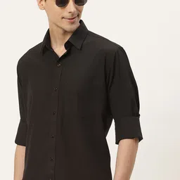 English Navy Men Black Classic Slim Fit Casual Shirt-image-65