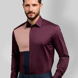 HE SPOKE Smart Tailored Fit Colourblocked Cotton Semiformal Shirt-picture-13