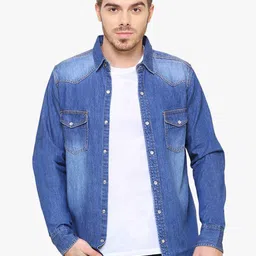 Southbay Men Blue Smart Slim Fit Denim Faded Casual Shirt-image-72