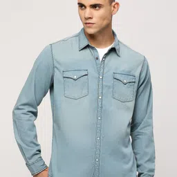 Pepe Jeans Slim Fit Faded Spread Collar Long Sleeves Pure Cotton Casual Shirt-picture-36