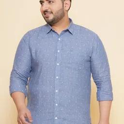 John Pride Plus Size Micro Disty Printed Linen Casual Shirt-image-70
