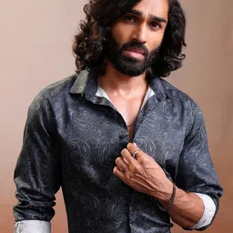 LOCOMOTIVE Luxe Satin Printed Slim Fit Floral Cotton Occasion Shirt-image-10