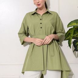 YELLOW PARROT Women Solid Three-Quarter Sleeves Cotton Top-picture-46