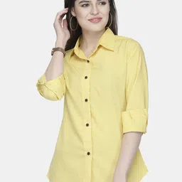 Enchanted Drapes Women Yellow Solid Regular Fit Casual Shirt-image-94