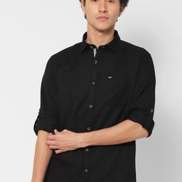Red Flame Spread Collar Roll-Up Sleeves Cotton Casual Shirt-image-83