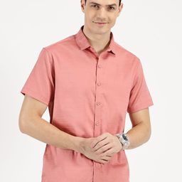 RAVINIK Men Classic Spread Collar Textured Cotton Casual Shirt-image-79