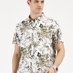 RAVINIK Men Classic Spread Collar Floral Printed Cotton Casual Shirt-image-95