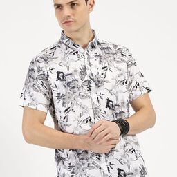 RAVINIK Men Classic Spread Collar Floral Printed Cotton Casual Shirt-image-73