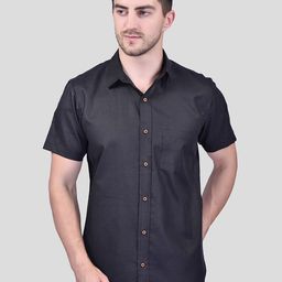 PRINTCULTR Classic Spread Collar Short Sleeves Cotton Linen Casual Shirt-image-11