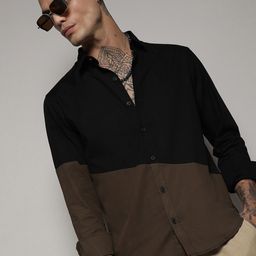 Campus Sutra Black & Brown Classic Cotton Casual Shirt-image-40