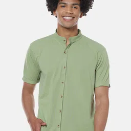 Campus Sutra Green Band Collar Classic Cotton Shirt-image-51
