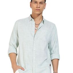 Campus Sutra White & Green Classic Striped Cotton Casual Shirt-image-90