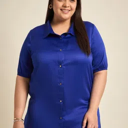 Sztori Plus Size Classic Spread Collar Short Sleeves Casual Shirt-image-96