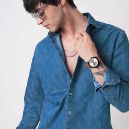 VASTRADO Men Classic Spread Collar Textured Cotton Relaxed Fit Casual Shirt-image-80