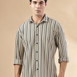 HERE&NOW Men Slim Fit Cutaway Collar Vertical Striped Casual Shirt-picture-29