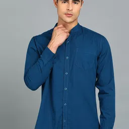 Urbano Fashion Mandarin Collar Slim Fit Opaque Pure Cotton Casual Shirt-image-101