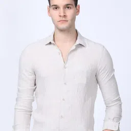 POE Smart Spread Collar Linen Curved Slim Fit Formal Shirt-image-29