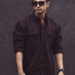 Powerlook Dark Brown India Slim Denim Casual Shirt-image-34