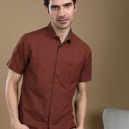 Crocodile Comfort Spread Collar Cotton Shirt-image-37