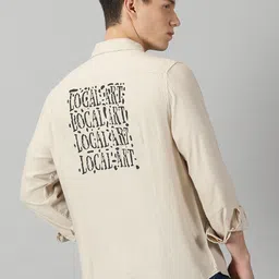 VUDU Comfort Fit Typography Printed Spread Collar Opaque Casual Cotton Shirt-image-50
