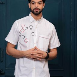 Hatheli Self Design Cotton Half Sleeves Casual Shirt-image-99