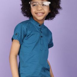 V-Mart Boys Mandarin Collar Twill Cotton Roll-Up Sleeves Casual Shirt-image-20