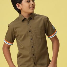V-Mart Boys Spread Collar Short Sleeves Regular Fit Cotton Casual Shirt-30