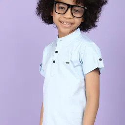 V-Mart Boys Mandarin Collar Twill Cotton Roll-Up Sleeves Casual Shirt-image-54