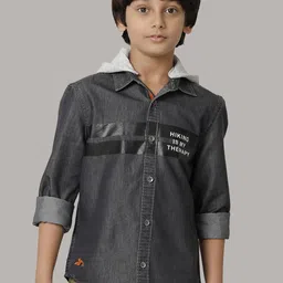 UNDER FOURTEEN ONLY Boys Hooded Opaque Cotton Casual Shirt-image-21