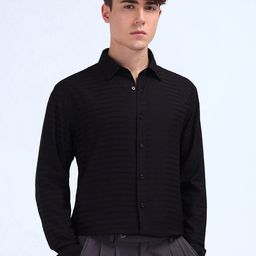 Flying Machine Men Spread Collar Horizontal Striped Cotton Casual Shirt-image-84