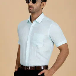 JADE BLUE Spread Collar Linen Formal Shirt-image-17