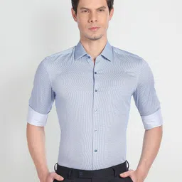 Arrow Geometric Printed Spread Collar Pure Cotton Formal Shirt-image-87