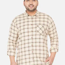 John Pride Men Plus Size Beige Regular Fit Checked Casual Shirt-image-62