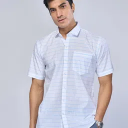 MARK & ALBERT Slim Fit Horizontal Stripes Linen Casual Shirt-image-27