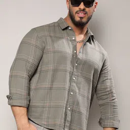 Instafab Plus Size Classic Tartan Checked Cotton Casual Shirt-image-98