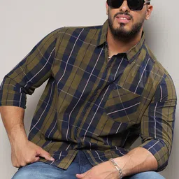 Instafab Plus Size Classic Tartan Checked Cotton Casual Shirt-image-68