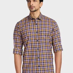 ColorPlus Men Red Tailored Fit Checked Cotton Casual Shirt-image-77