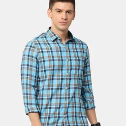 NIRVAAN Men Teal Classic Slim Fit Tartan Checks Casual Shirt-image-37