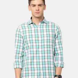 NIRVAAN Men Teal Classic Slim Fit Tartan Checks Casual Shirt-image-31