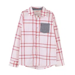 My Little Lambs Boys Off White & Red Checked Pure Cotton Casual Shirt-picture-48
