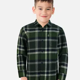 Gini and Jony Boys Green Tartan Checks Checked Casual Shirt-image-8