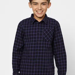 Jack & Jones Boys Navy Blue Windowpane Checks Checked Casual Shirt-image-62