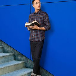 Harvard Men Navy Blue & Brown Slim Fit Sustainable Checked Casual Shirt-image-95
