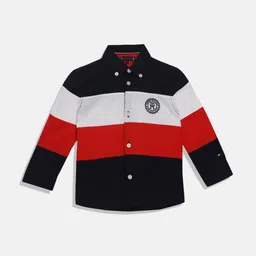 Tommy Hilfiger Boys Colourblocked Spread Collar Regular Fit Cotton Casual Shirt-image-54
