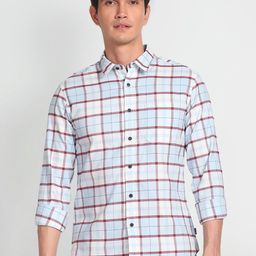 Flying Machine Spread Collar Tartan Checked Casual Pure Cotton Shirt-image-28